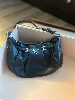 Prada Black Leather Shoulder Bag with Silver Hardware